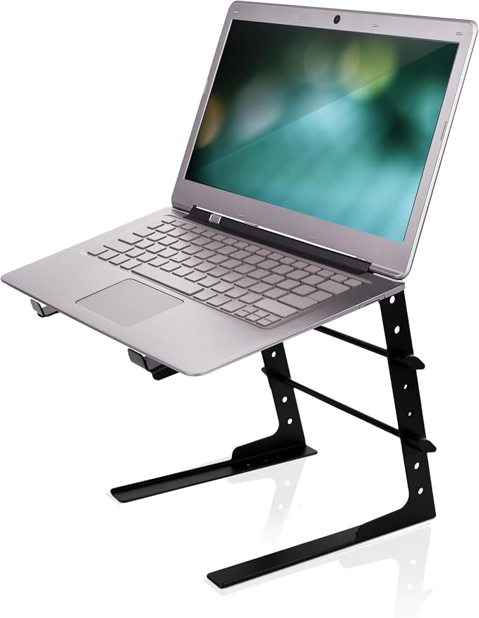 Pyle Portable Adjustable Laptop Stand - Anti-Slip Standing Table Monitor or Computer Desk Workstation Riser with Level Height Alignment for DJ, PC, Gaming, Home or Office by PyleUSA