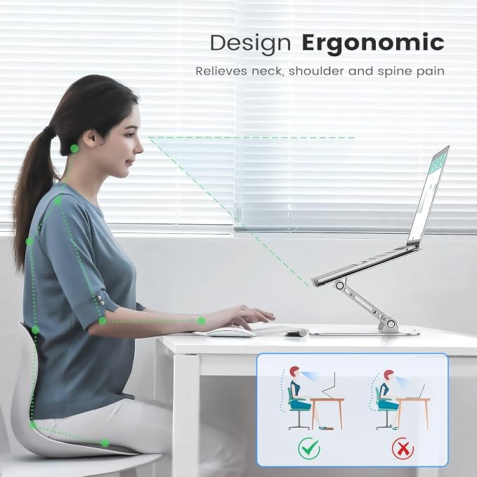 Orlian Laptop Stand Adjustable Computer Stand Sturdy Aluminum Laptop Stand for Desk Foldable Laptop Holder Portable Riser for 11–16-inch Laptop Notebook Tablet and More, Silver - Image 2