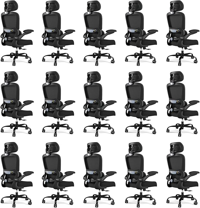 TRALT Office Chair Ergonomic Desk Chair - Gaming Chair with Lumbar Support | 330 LBS Home Office Desk Chairs with Headrest, Reading Chair with Flip-up Armrests, Comfortable Computer Chairs (15, Black) by TRALT