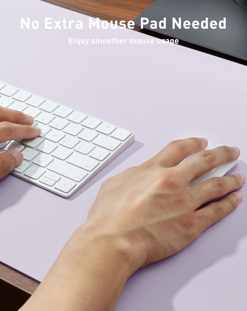 Aothia Faux Leather Desk Mat - Large Mouse Pad, Non-Slip PU Leather Blotter, Waterproof Writing Surface for Office and Home (Soft Lavender, 63" x 17") - Image 4