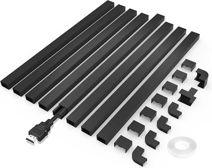 125" Small Cable Concealer for Single Cord, 8-Pack, Black | 125-inch single-cord cable concealer with 8 adhesive channels for neat wall cable management at home or the office. by Bestongbestservicesforyou