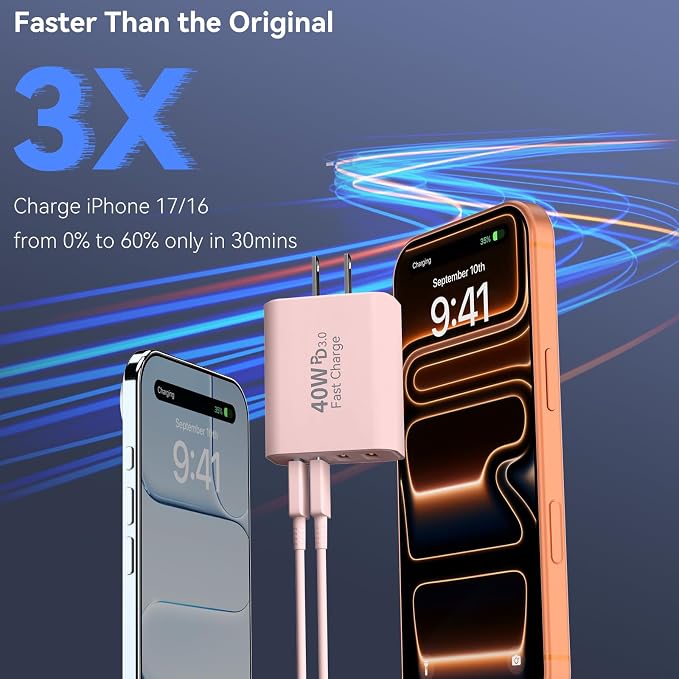 USB C Wall Fast Charger Block, 40W 4-Port Type C Chargers Fast Charging Blocks PD Power Charger Adapter+QC 3.0 USB Multiport Charger Brick for Phone 17/16/15/14/13/12 Pro Max, i-Pad, Galaxy S25-2Pack - Image 5