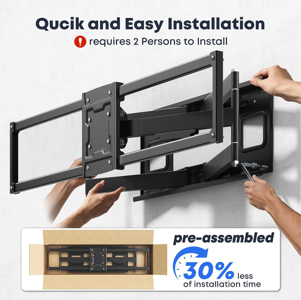 60-120" Heavy Duty Full Motion TV Wall Mount, Holds 264 lbs - Image 6