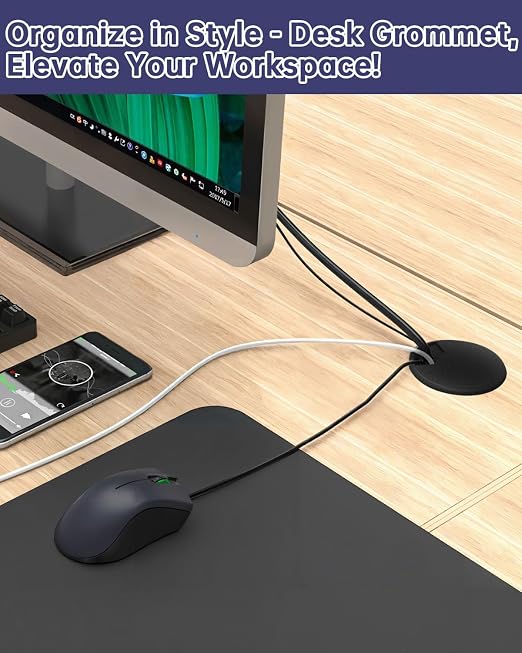Desk Grommet & Cable Grommet 2 Inch (10 Pack) - Black Desk Hole Cover with Hole Saw - Cable Management Kit for Office, TV Stand, Workstation - Hide Wires Behind Wall, Cable Pass Through (50mm) - Image 2