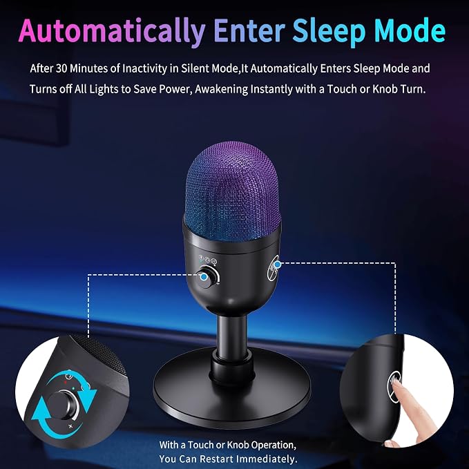 USB Gaming Condenser Microphone for PC/Desktop,192kHz/24Bit,Noise Cancellation,Monitoring,Quick Mute & RGB Lighting,USB PC Mic for Laptop,Podcast,Streaming,Recording Black - Image 7