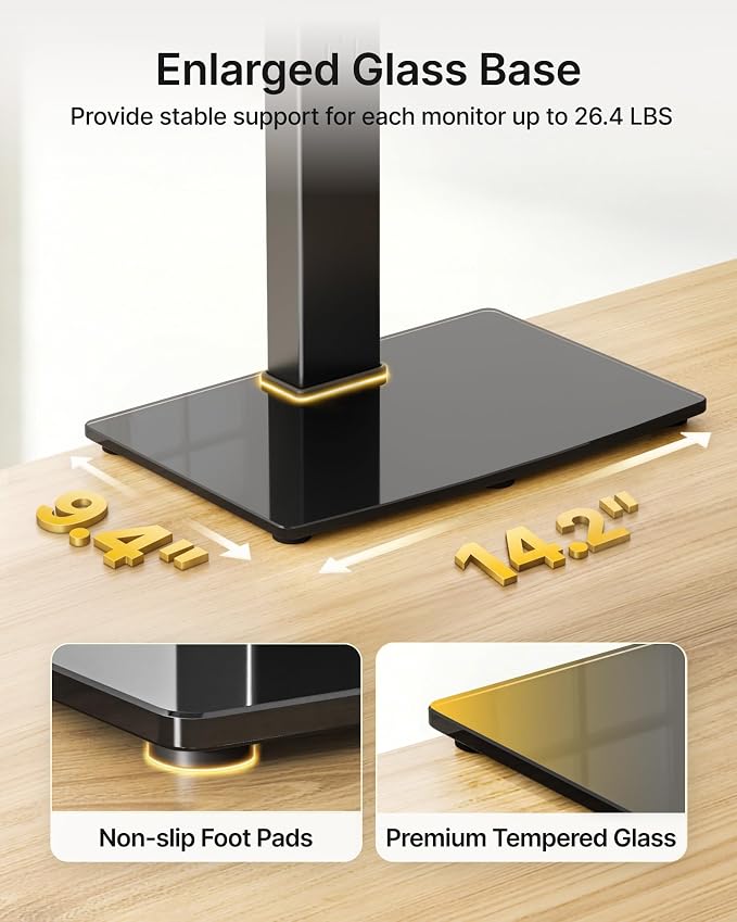 monTEK Powered Stacked Dual Monitor Stand for 17-32", Glass Base | Space-saving vertical monitor mount, stable glass base and integrated power outlet for a clean two-screen workstation - Image 5