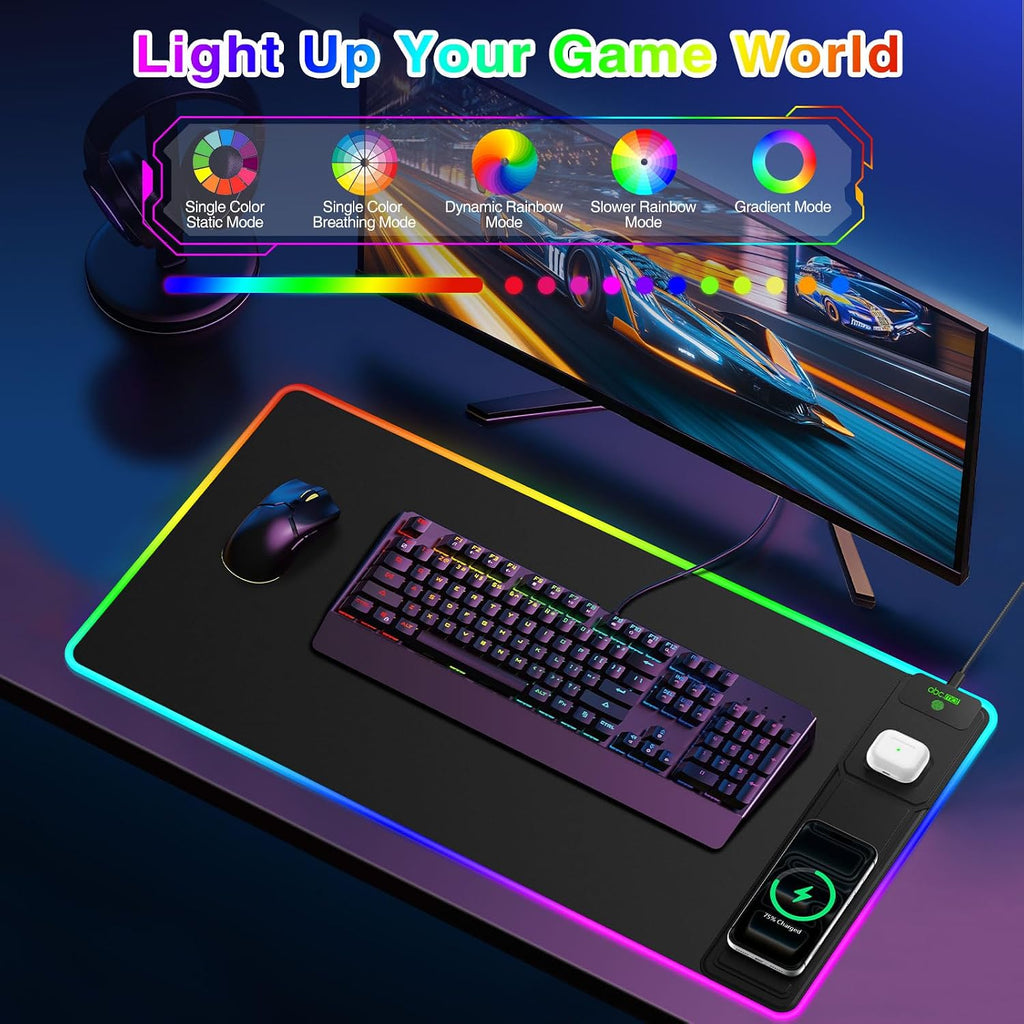 RGB Gaming Mouse Pad with Magnetic Wireless Charging & Foldable Phone Stand - Image 3