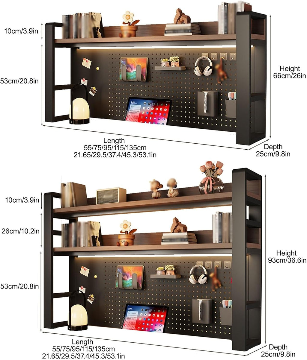 Desktop Bookshelf with Pegboard, Clamp On Desk Shelf, with Multipurpose Design, Dorm Bookshelf, Storage Shelf, for Office Desk Organization(Black,95 * 93cm/37.4 * 36.6in) - Image 2