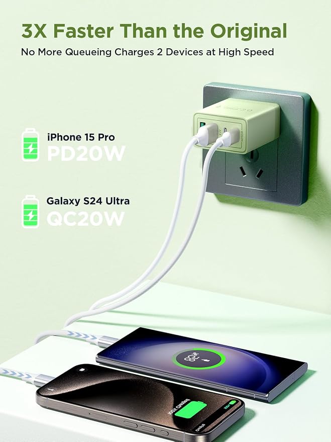 USB C Charger Block, 40W 4-Port Fast Charger 20W Type C Charging Block 3.1A USB Wall Charger Dual Port PD+QC Charging Cube for iPhone 17 16 15 14 13 12 Pro Max XS, iPad, Samsung Phone (Green) - Image 3