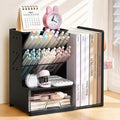 Sooez Desk Organizer with Bookends, Pegboard & Drawer, Pen & Pencil Holder | Desk Accessories with 5 Compartments, Teacher School Office Supplies, Dorm Room Organization Storage for Sticky Notes, Black by Sooez
