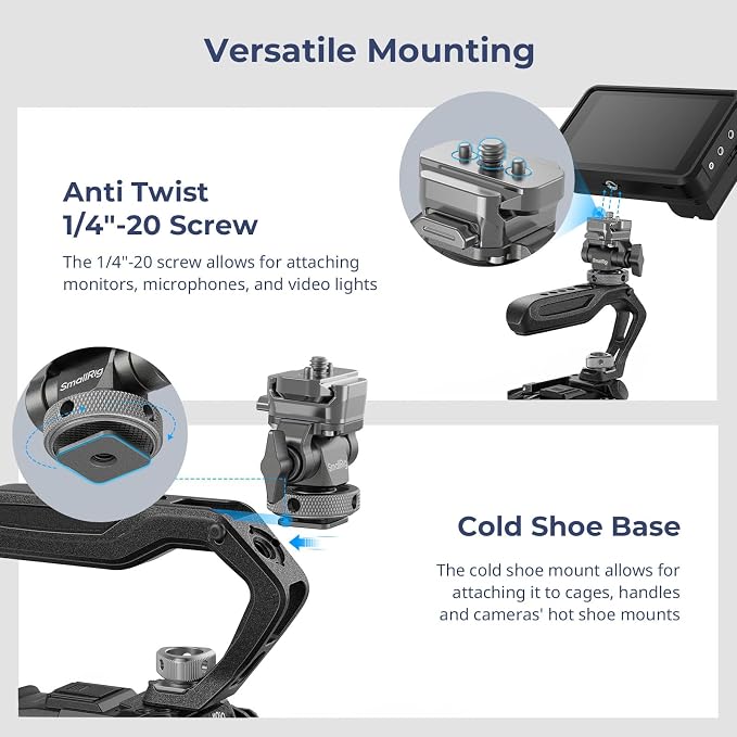 SmallRig HawkLock H21 Quick Release Monitor Mount with Cold Shoe Mount, Swivel and Tilt Adjustable Monitor Holder with 1/4"- 20 Screw, Dual Anti-Twist Design, for Ninja V and V+ Monitors - Image 6