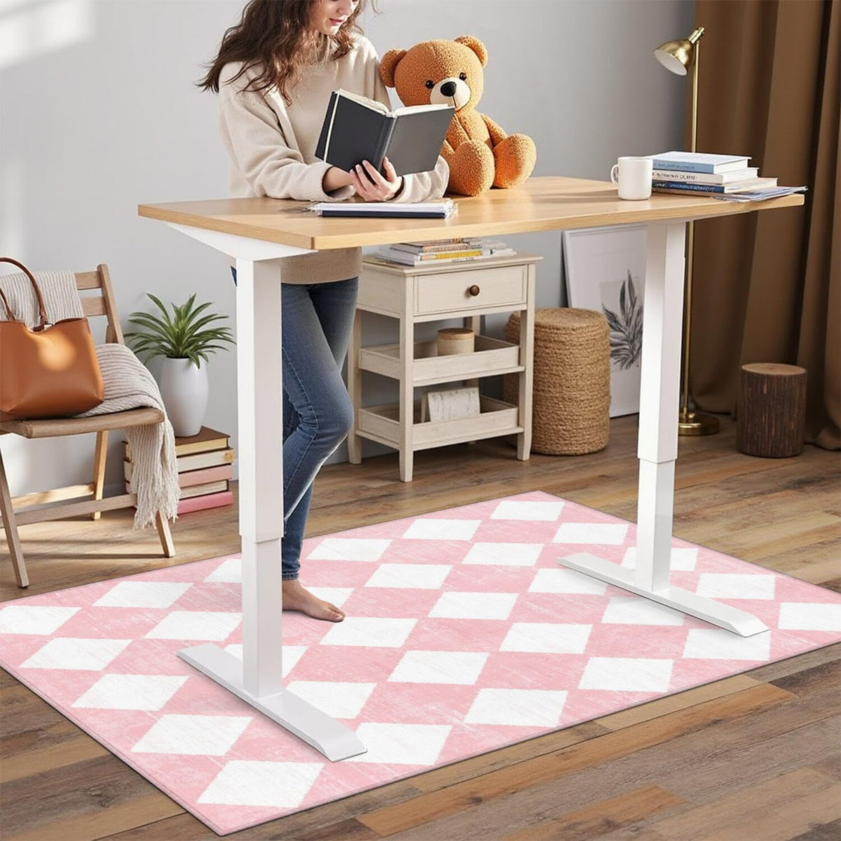 Office Chair Mat for Carpet Hardwood Tile Floor,36"x48" Computer Chair Mat for Rolling Chairs Carpet, Under Desk Non Slip Gaming Rug, Low-Pile Rubber Backing Large Protector Mat,Boho Pink Checkered - Image 4