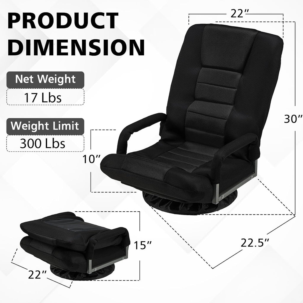 Swivel Gaming Chair Multipurpose Floor Gaming Chair for Gaming, TV, Reading w/6 Adjustable Postion Backrest, Armrest Lumbar Support & for Adults, Black - Image 3