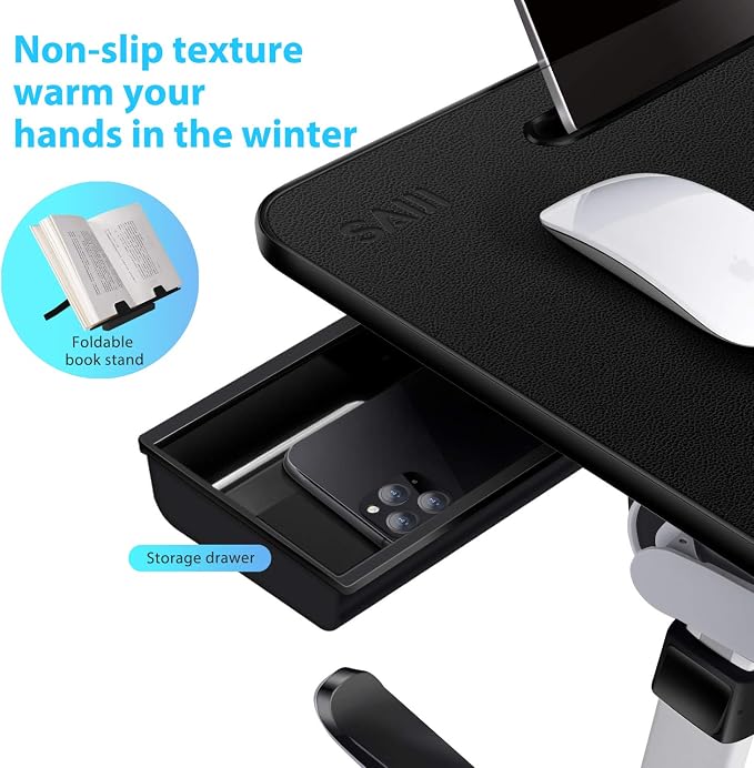 Laptop Lap Desk for Bed, SAIJI X-Large Adjustable Laptop Table | XXL-Extra Large, Foldable Laptop Stand for Bed, with Storage Drawer & Bookstand, for Eating, Working, Gaming, Drawing - Image 6
