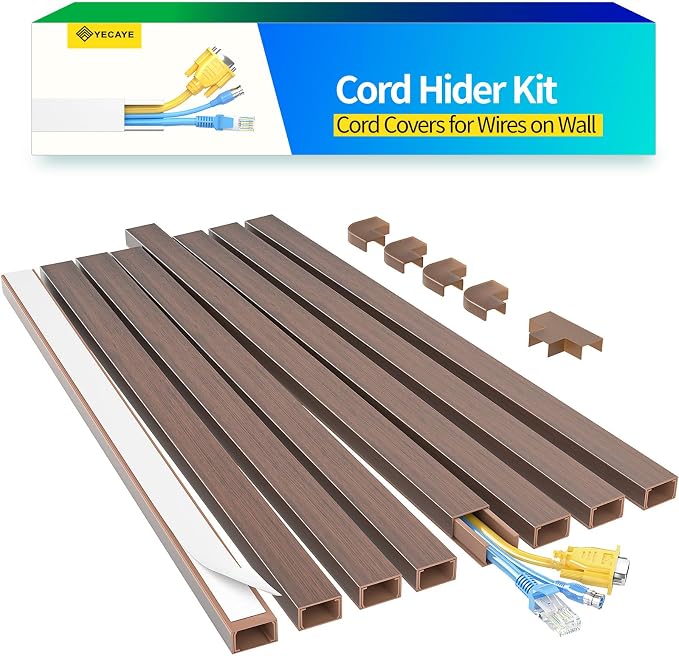 Yecaye Cord Covers for Wires on Wall, 113in, W0.95in H0.55in, Cherry | TV Cord Hider, Medium Cord Organizer for 2-3 Wires, Cable Management Kit, Easy Install - Image 8