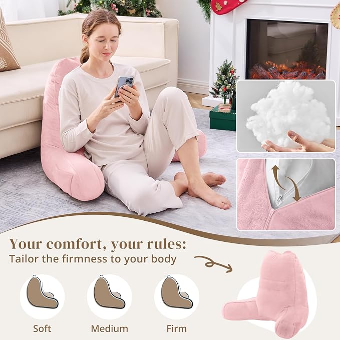 Sasttie Reading Pillow for Bed, Back Pillow for Sitting Up, Pink | 23" Backrest Support Cushion for Couch, Sofa, and Floor, Dorm Essentials, OEKO-TEX, Adjustable Down Alternative Fill - Image 3