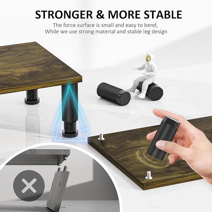 Dual Monitor Stand Riser, Monitor Stand with Adjustable Length and Angle, Wood Monitor Stand for Desk, Monitor Riser for 2 Monitors with Storage Space - Image 4