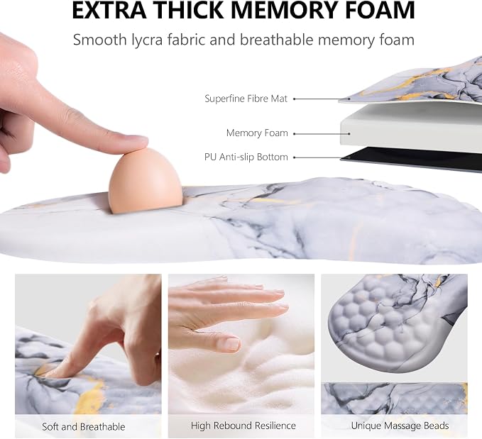 Ergonomic Mouse Pad with Wrist Support and Keyboard Wrist Rest Set | Memory Foam Wrist Cushion, Non-Slip PU Base, Massage Design, Relieves Wrist Pressure for Work, Gaming & Office Use - Image 3