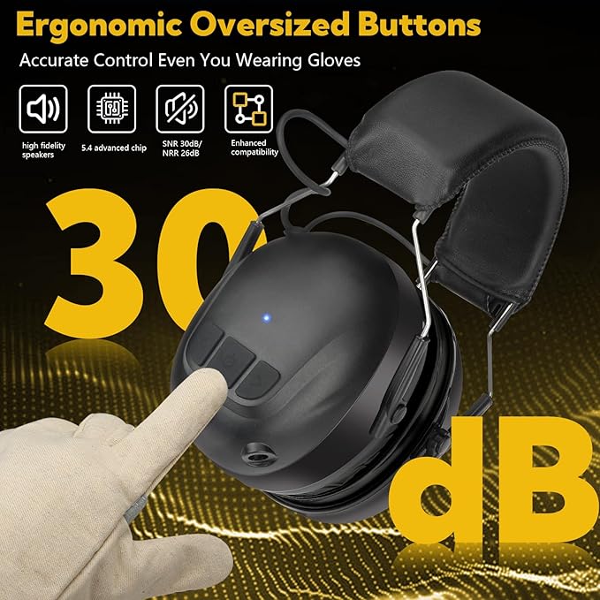 Kalence Gel Ear Pads Bluetooth 5.4 Hearing Protection Headphones, 30dB Noise Cancelling Headphones, 1200mAh Rechargeable Safety Earmuffs Bluetooth Ear Protection for Mowing - Image 2