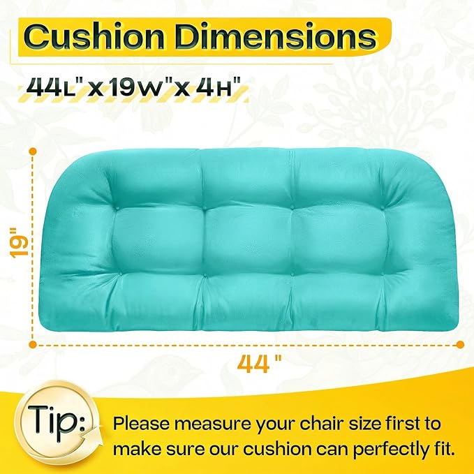 MAGIC ELEPHANT Outdoor Bench Cushion, Memory Foam Loveseat Cushion for Patio Furniture Wicker Chair, Settee Porch Swing Seat Cushion, 44 x 19 Inches (Turquoise) - Image 2