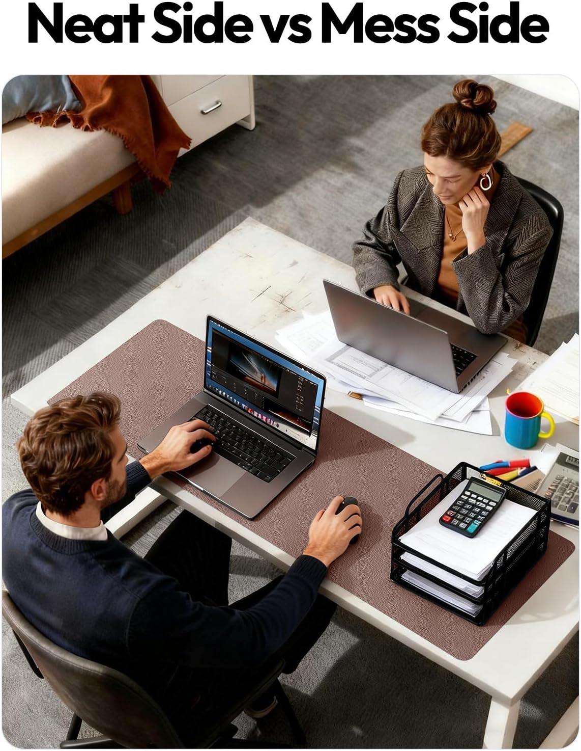 YSAGi Leather Desk Pad Protector, Office Desk Mat, Large Mouse Pad, Non-Slip PU Leather Desk Blotter, Laptop Desk Pad, Waterproof Desk Writing Pad for Office and Home (Chocolate,55" x 24") - Image 8
