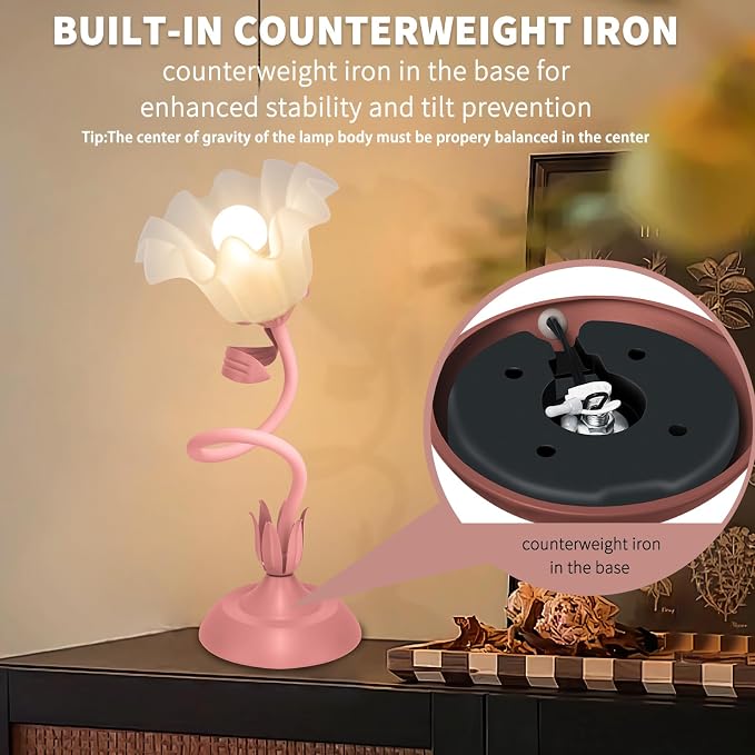 Women Bedside Table Lamps for Bedroom, Cute Flower Desk Lamp with Adjustable Flexible Gooseneck, 3 Color Temperatures Nightstand Lamp with E26 LED Bulbs, Floral Lamp for Living Room, Office,Reading - Image 4