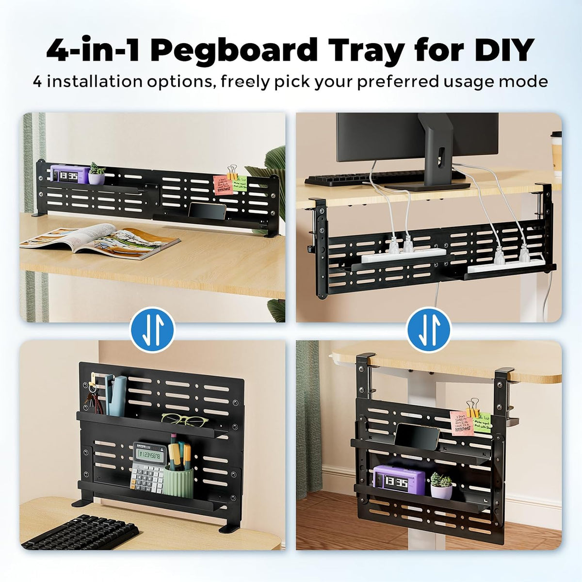 JOY worker 4-in-1 Clamp on Above/Under Desk Pegboard Cable Management Tray - Image 3