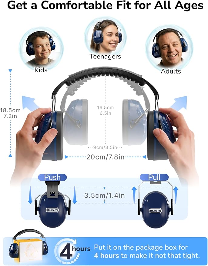 Dr.meter Ear Protection Ear Muffs, 31dB Noise Cancelling Headphones for Shooting Gun Range with Adjustable Headband, Noise Reduction Earmuffs for Adults Kids Autism Sensory, Yard Work, Mowing - Image 9