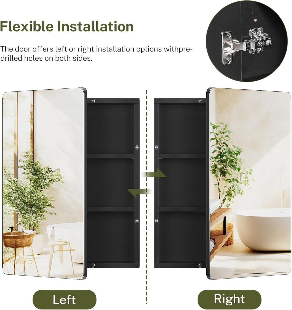 Medicine Cabinet Mirror with 2 Adjustable Shelves, Bathroom Mirror with Storage, Recessed or Wall Mount Bathroom Cabinet, Black - Image 4