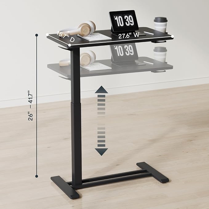 FLEXISPOT H7 28" Pneumatic Height-Adjustable Overbed Table with Wheels | C-shaped bedside table,Medical End Table,Rolling Cart TV Tray,Laptop desk for Hospital Home office use,27.6"Wx15.7"D,Black - Image 12