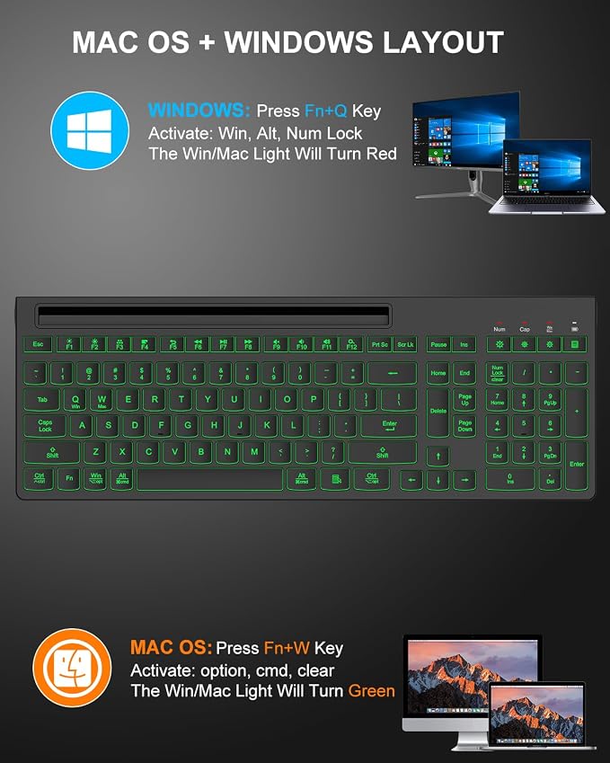 Wireless Keyboard and Mouse Combo, 7 Backlit Effects, Light Up Letters, Rechargeable, Phone Holder, 6 Button Mouse, Ergonomic Tilt Angle, 2.4GHz Silent USB Keyboard Mouse for Laptop, PC - Image 7