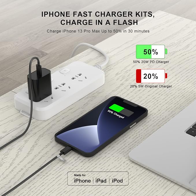 iPhone 14 13 Charger Fast Charging 10 FT, 20W USB C Charger Block & Cable | [Apple MFi Certified] 20W Type C Wall Charger & 10FT Long USB C to Lightning Cable for iPhone 14 13 12 11 Pro Max XS XR X 8 7 - Image 2