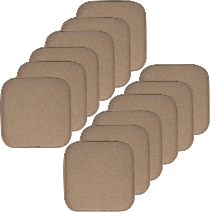 Sweet Home Collection Chair Cushion Memory Foam Pads Honeycomb Pattern Slip Non Skid Rubber Back Rounded Square 16" x 16" Seat Cover, 12 Pack, Charlotte Taupe by SweetHomeCollection