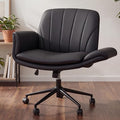 Dowinx Criss Cross Chair with Five-Level Adjustable Arms and Wheels - Comfortable Ergonomic PU Leather Swivel Vanity Chair - Computer Makeup Gaming Chair for Home Office, Bedroom, Living Room (Black) by Dowinx