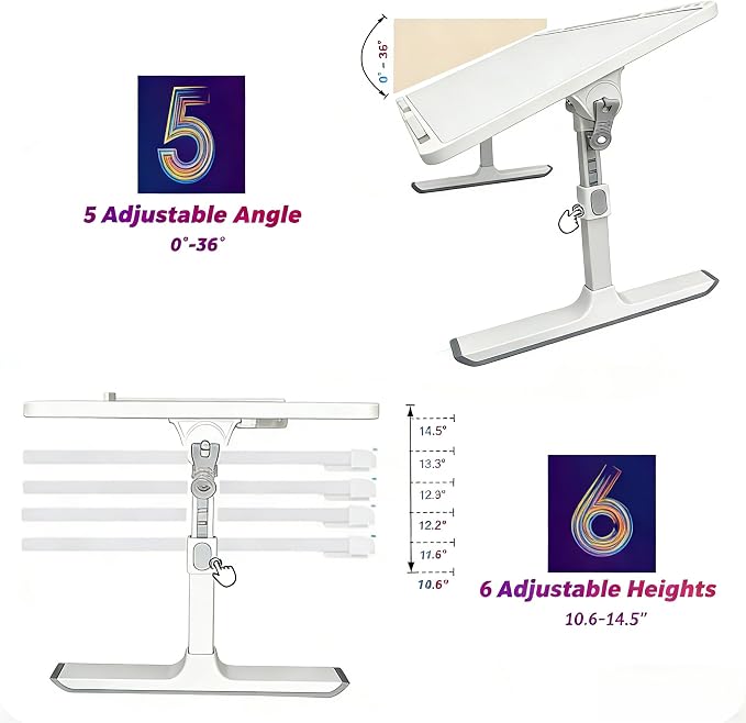 Foldable and Adjustable Laptop Bed Table with Hidden Drawer, Cup Holder, USB Voice-Controlled Night Light, White 23.6"x15.7", Suitable for Working, Gaming, and Other uses on Bed and Sofa - Image 4
