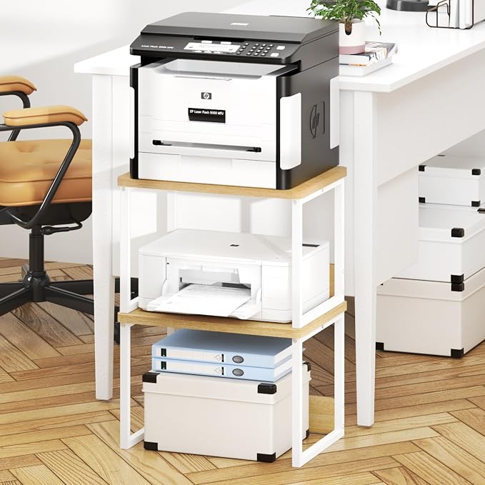 MARTY Desktop Printer Stand 2 Pack Printer Shelf for Desk Home/Office,Maple | Small Printer Stand for Desk, Printer Riser with Storage, Monitor Riser, Under Desk Small Table for Fax Machine Scanner - Image 2