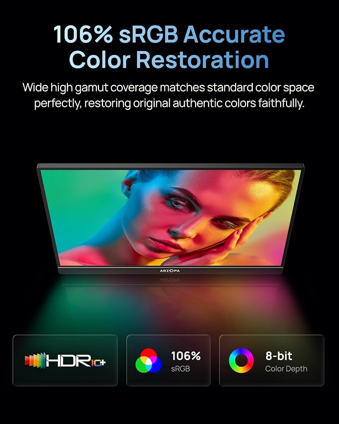 ARZOPA 16.1'' 144Hz Portable Gaming Monitor, 106% sRGB 1080P FHD Kickstand Portable Monitor with HDR, Ultra Slim, Eye Care, External Second Screen for Laptop, PC, PS5, Mac, Xbox-Z1FC - Image 7