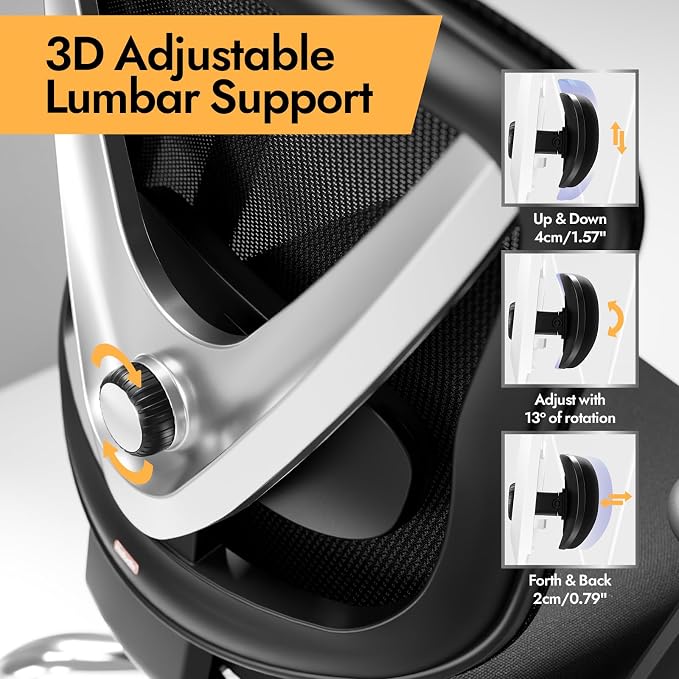 Ergonomic Mesh Office Chair - 3D Adjustable Lumbar Support & 3D Armrests, V-Shaped Back, Adjustable Desk Chair for Office & Home, Black - Image 3