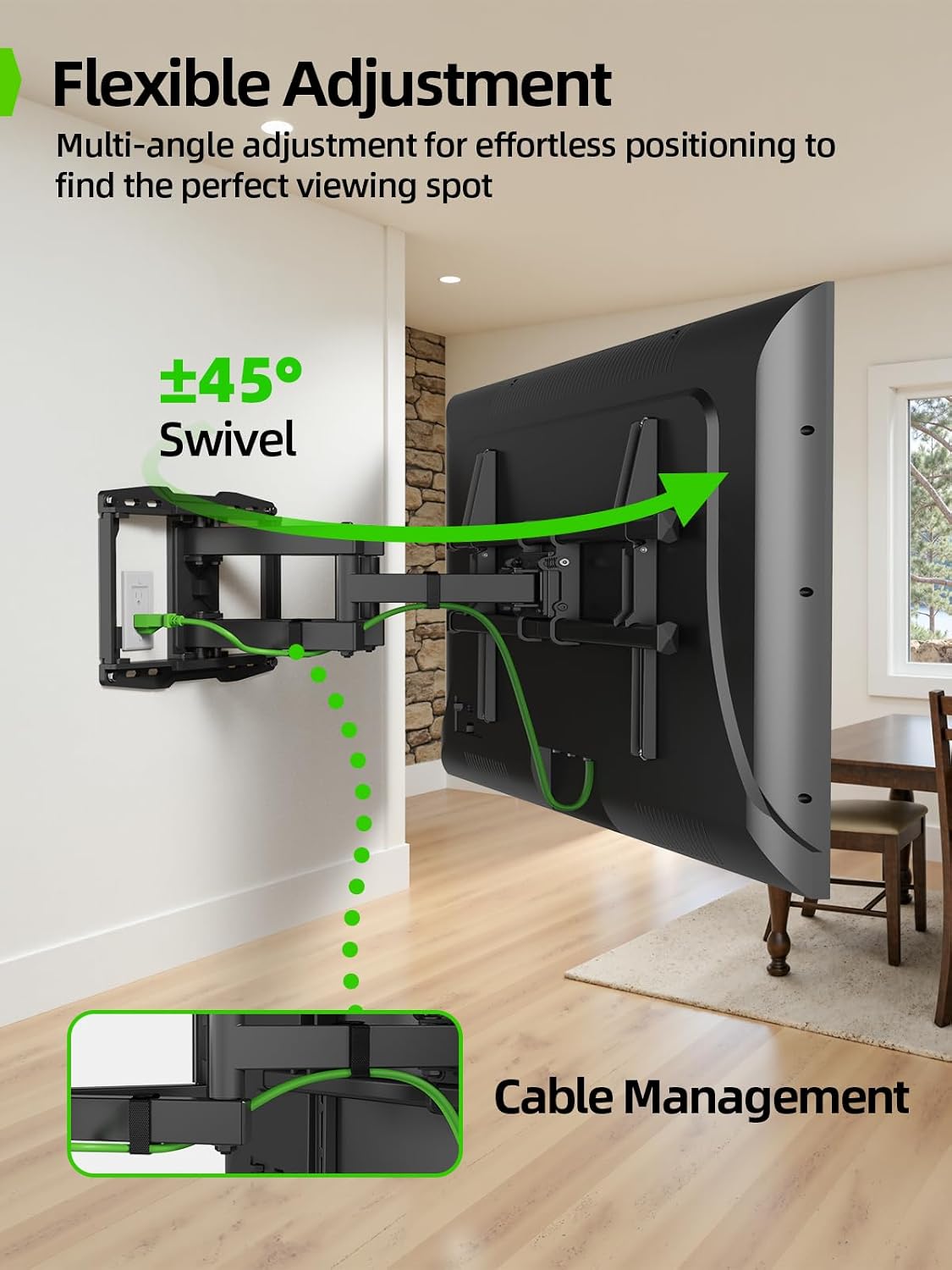 USX MOUNT Full Motion TV Wall Mount for 42-97 Inch TVs up to 150lbs, Swivel and Tilt Wall Mount TV Barcket with Extension, Max VESA 600x400mm & 16" Wood Studs，Fit Most 75 85 86 90 95 inch TVs - Image 2