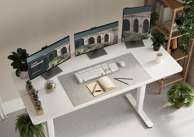 Claiks Electric Standing Desk, Adjustable Height Stand up Desk, 63x24 Inches Sit Stand Home Office Desk with Splice Board, White Frame/White Top - Image 6