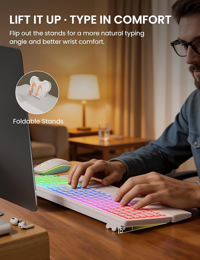 Wireless Keyboard and Mouse Combo, RGB Backlit, Rechargeable & Light Up Letters, Full-Size, Soft Typing, Sleep Mode, 2.4GHz Quiet Keyboard Set for Mac, Windows, Laptop, PC, Trueque KM42Pro | Light Up Letters, Full-Size, Soft Typing, Sleep Mode, 2.4GHz ... - Image 7