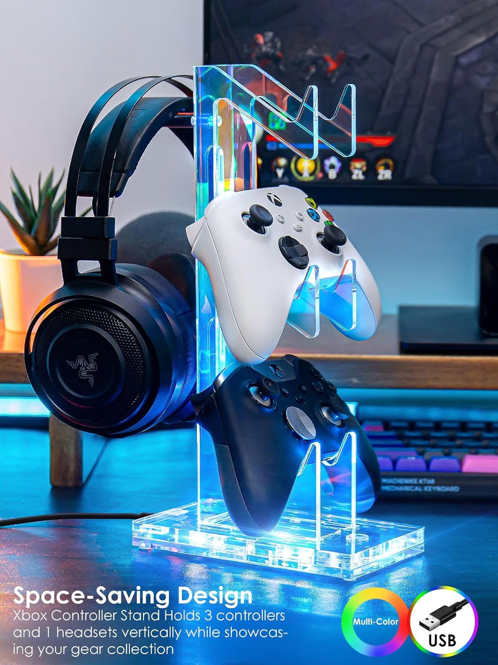 OAPRIRE RGB Controller and Headset Stand with 21 Light Modes, 3 Tier - Image 2