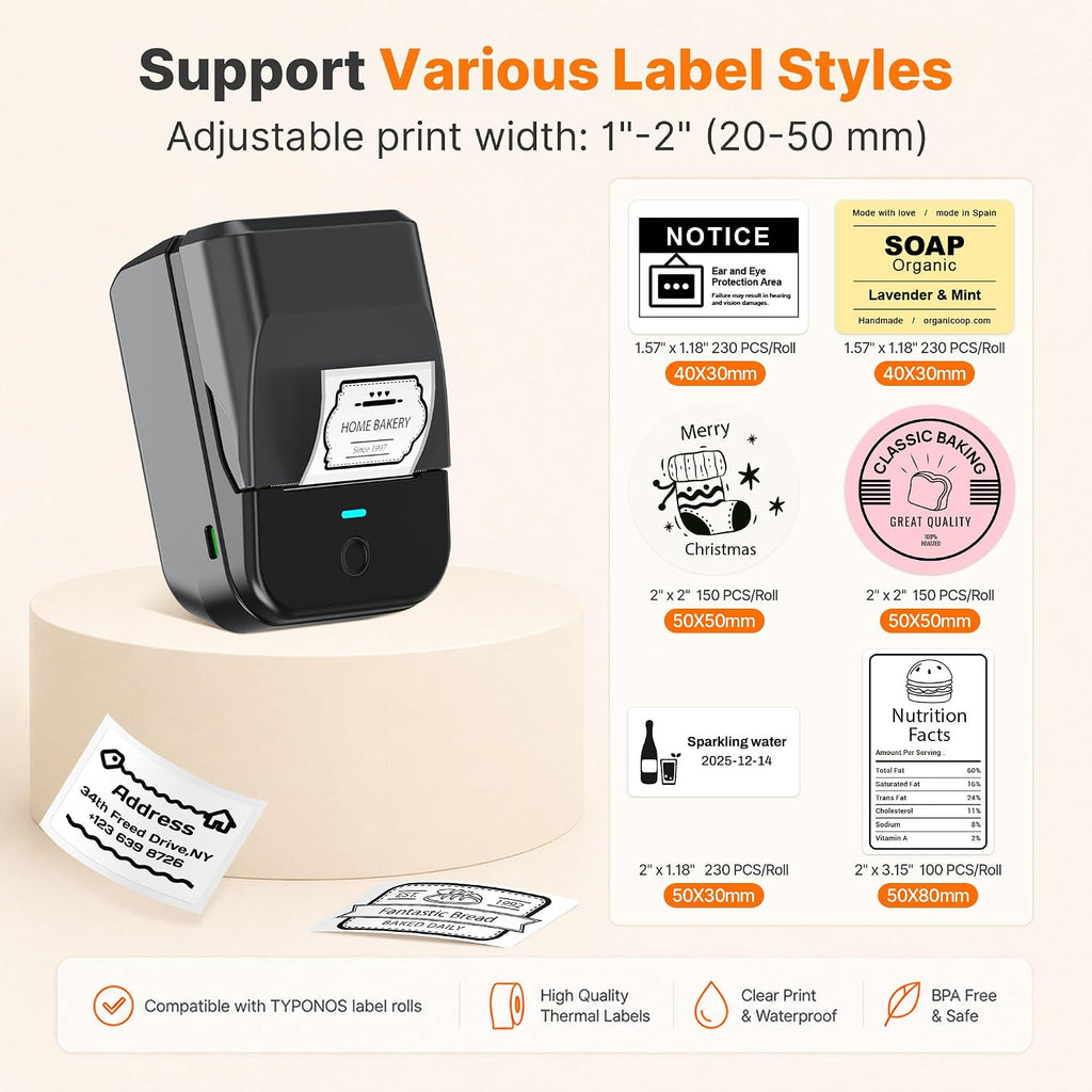 PM240 Label Maker Machine, Black, 3 Rolls with 40x30mm White Labels - Image 4