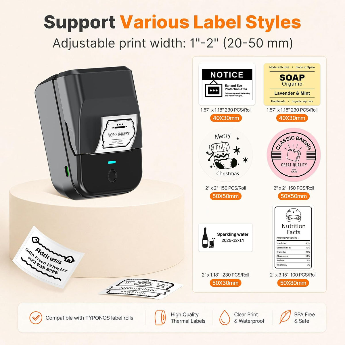 PM240 Label Maker Machine, Black, 3 Rolls with 40x30mm White Labels - Image 4