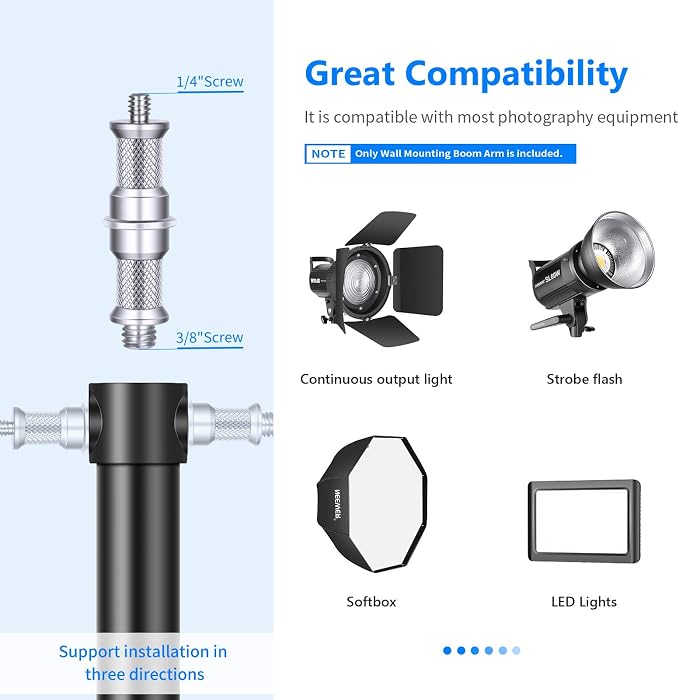 Neewer Wall Mounting Boom Arm with Triangle Base for Photography Studio Video Strobe Light Monolight Softbox Umbrella Reflector, 180 Degree Rotation, Max Length 66.5 inches/169centimeters (Black) - Image 3