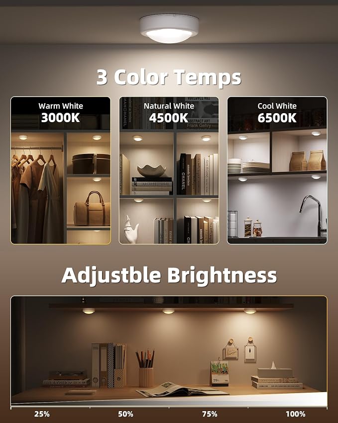 EZVALO Under Cabinet Lighting with Charging Station, Rechargeable Puck Lights with Remote, 2.95'' Mini Tap Lights, 16 RGB Colors & 3 Color Temperatures, Dimmable Stick-On Lights (3 Packs - Image 7
