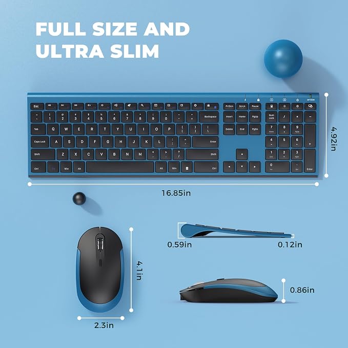 Vssoplor Wireless Keyboard and Mouse, Rechargeable Ultra Slim, Black Blue | Quiet Full-Size Keyboard and Mouse Combo Set, for Laptop, PC, Notebook, Desktop, 2.4GHz Stable Connection, Ideal for Office - Image 6