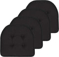 Sweet Home Collection Chair Cushion Memory Foam Pads Tufted Slip Non Skid Rubber Back U-Shaped 17" x 16" Seat Cover, 4 Count (Pack of 1), Black by SweetHomeCollection