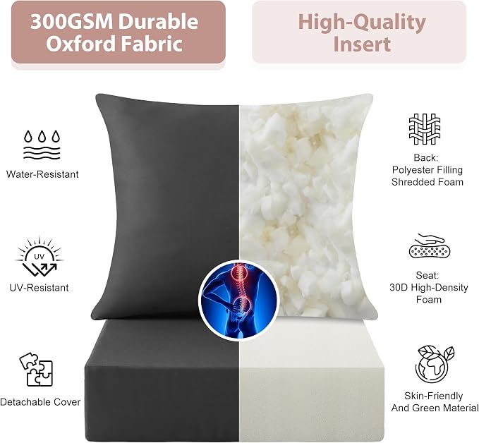 Outdoor Deep Seat Cushion Set, 24x24 Inch Water-Resistant & Fade-Resistant Outdoor Chair Cushions, Patio Furniture Cushions with Removable Cover for Patio Chair, Sofa, Dark Grey (Set of 6) - Image 4