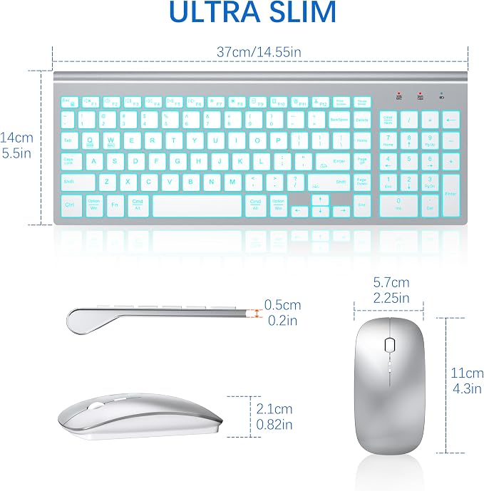 Wireless Backlit Keyboard and Mouse Ultra Slim Combo, TopMate -Silver White | 2.4G Silent Compact 2400DPI Mouse and Scissor Switch Keyboard Set, Batteries Included, for PC/Laptop/Windows/Mac/Gaming - Image 6